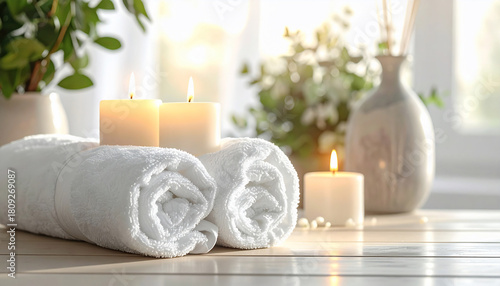 Spa Still Life with Towels and Candles