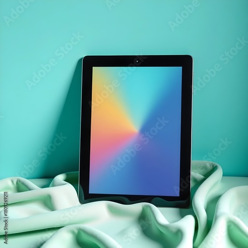 tablet pc on green background