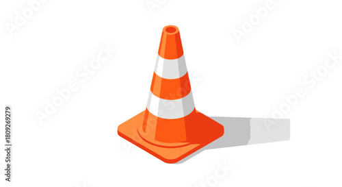 Bright orange and white traffic cone for road safety.