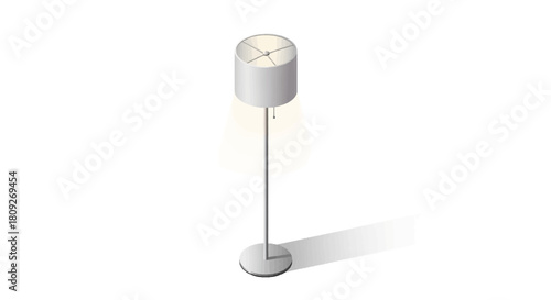 Modern White Floor Lamp with Cylindrical Shade and Metal Stand.