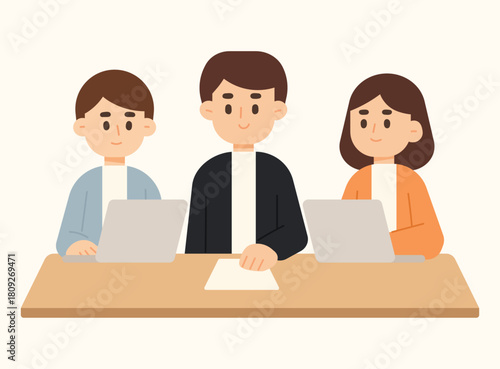 Flat cartoon illustration of business teamwork. Perfect for business presentations, teamwork concepts, workplace collaboration, corporate websites, startup marketing and project planning visuals.
