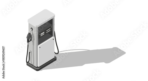 Isometric Gas Pump Illustration with Long Shadow.