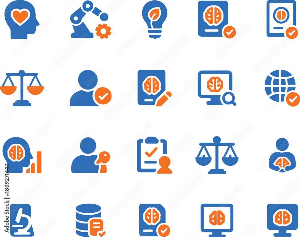 Fototapeta premium Set of 20 color law and justice icons showing legal system concepts and regulatory compliance