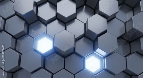Hexagonal abstract metal background with light