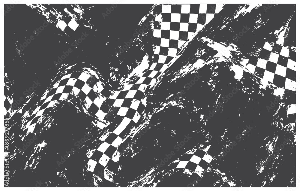 Fototapeta premium A dramatic monochrome scene features twisting checkered stripes flowing through a deep black backdrop, creating a surreal, mysterious mood ideal for modern art, design