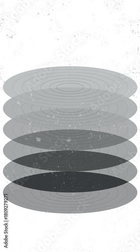 A striking vector abstract illustration featuring stacked concentric layers rendered in a grayscale color palette. This minimalist, graphic ideal for data visualization, technological diagrams
