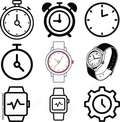 Clock icon set silhouette illustration vector