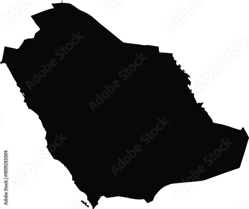 Saudi arabia map silhouette, a desert nation in the middle east, isolated on white background