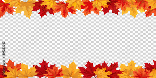 Autumn leaves border frame with transparent background for design elements