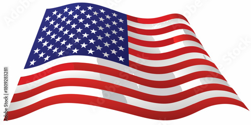 Waving american flag illustration on white background for patriotic use