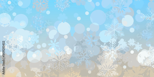 Winter background with snowflakes and bokeh lights in soft pastel colors