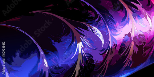 Abstract purple and blue vector illustration with feather like shapes