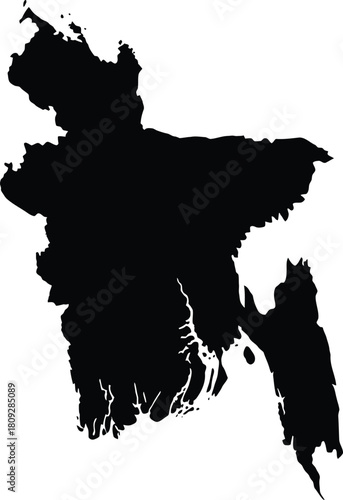 Bangladesh map silhouette, a south asian country with a rich deltaic plain, isolated on white background