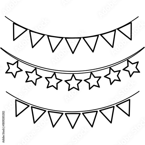 Festive bunting with triangle and star shapes isolated on white isolated on transparent background