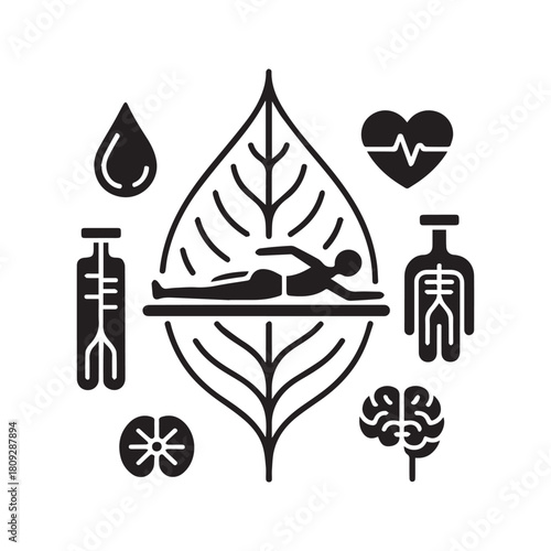 Leaf shape with person receiving massage and health icons