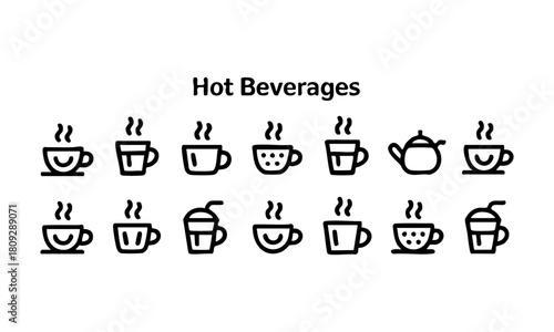 Coffee And Tea Cup Line Icon Set Vector illustration, easily editable. 