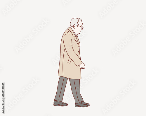 The old man is walking.Original vector illustration drawn by hand.