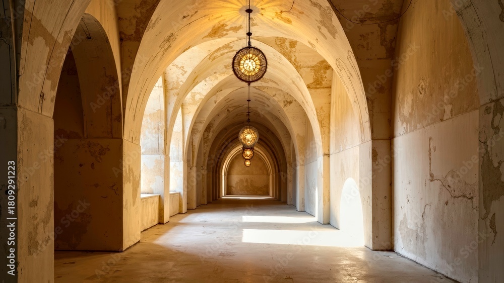 Fototapeta premium Ink retro architectural corridor art presentation