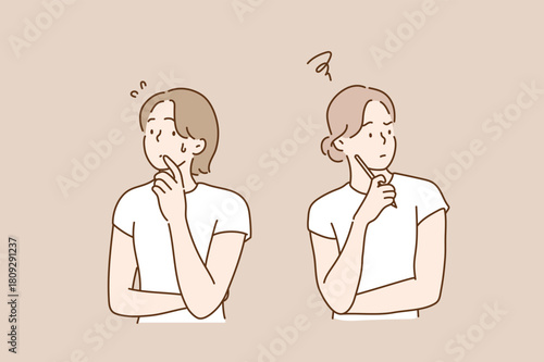Two women looking flustered. Original vector illustration drawn by hand.