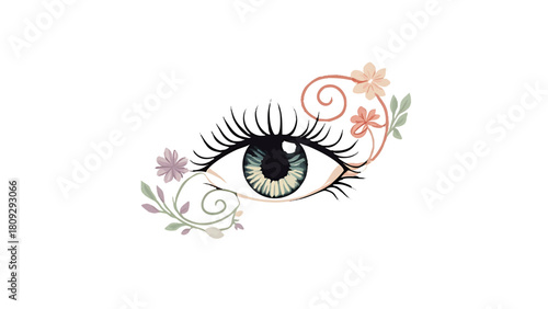 vector icon of a feminine eye with subtle lashes and floral elements