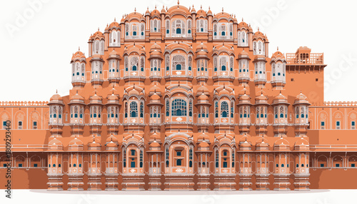 The Hawa Mahal, a stunning palace in Jaipur, India, known for its intricate facade and honeycomb design.