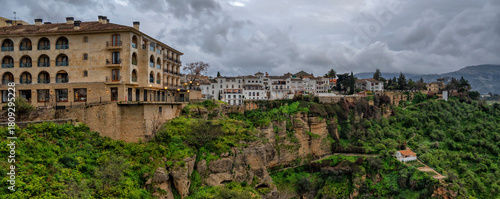 Ronda, Spain. Mirador del Puente Nuevo. Historic town of Andalusia. Travel and tourism beautiful cities of Spain	
