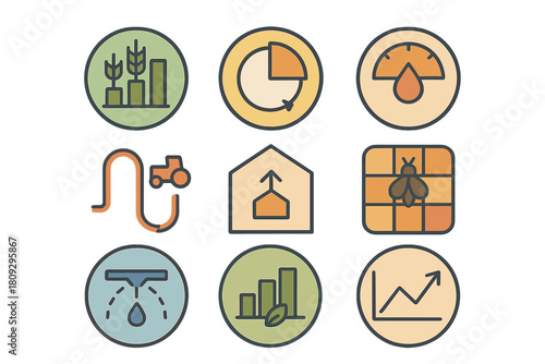 Smart farming technology symbols for sustainable agriculture, food production, and growth analysis