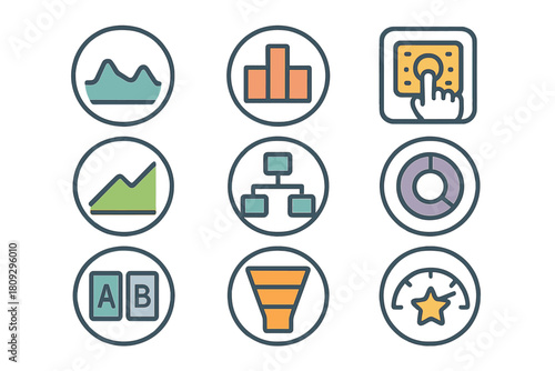 Business analytics elements set with charts, sales funnel, and performance indicators