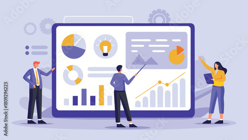 Diverse team of professionals collaborating and discussing business performance metrics in a modern office setting illustrating teamwork and strategic planning for growth