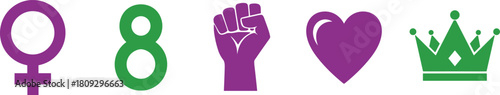 International women s day symbols including female symbol number 8 fist heart and crown