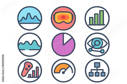 Colorful set of business data analysis and technology interface concepts