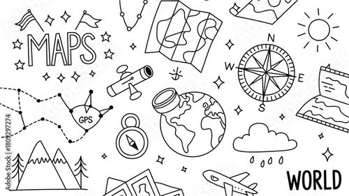 Exploration and adventure themed geography illustration for travel and educational materials design use