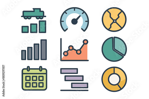 Set of business analytics and data visualization icons for reports and dashboards
