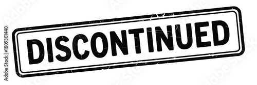 Black and white distressed stamp with the word discontinued