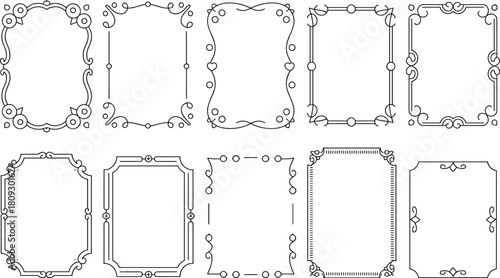 Ornate rectangular frames, decorative border set, vintage design elements, elegant embellishments, graphic layout, certificate frame, invitation decor