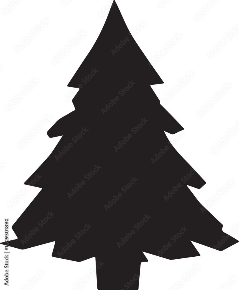 Obraz premium Stylized geometric black christmas tree with a polygonal design standing alone isolated on a clean white background isolated on white background.