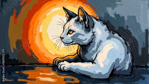 Presentation of Animal and Cat Scenes in Ink Art