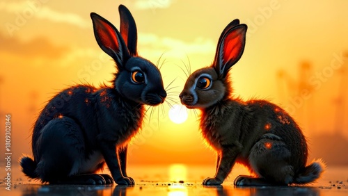 Ink Art Animal Rabbit Scene Presentation