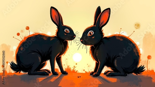 Ink Art Animal Rabbit Scene Presentation