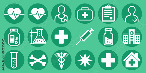 Medical icon set, minimal healthcare symbols, isolated design