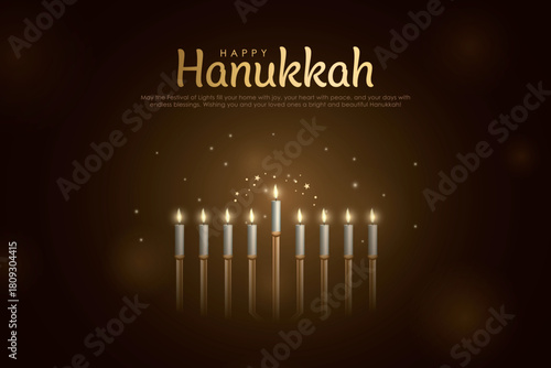 Vector illustration of Jewish holiday Hanukkah on dark background. Creative Celebration banner design for Israel.	