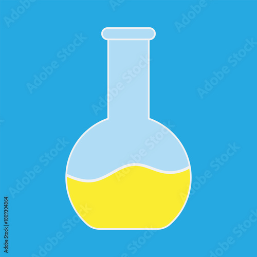 Scientific glassware icon of a round-bottom laboratory measuring flask with a yellow solution for chemical analysis and experiments