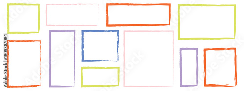 Colorful squares and rectangles frames icon vector. Bold outline grunge rectangle shapes, empty speech bubbles, text boxes. Crayon drawn geometric symbol. vector illustration.