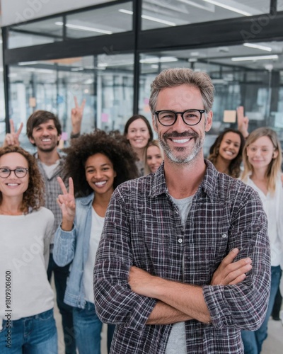 Positive team spirit in a modern office setting.