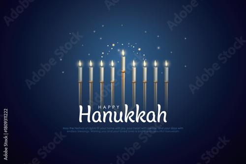 Vector illustration of Jewish holiday Hanukkah on blue background. Creative Celebration banner design for Israel.	
