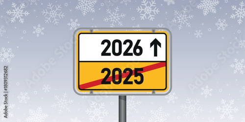 place sign with new year number 2026 on snowy winter background vector illustration