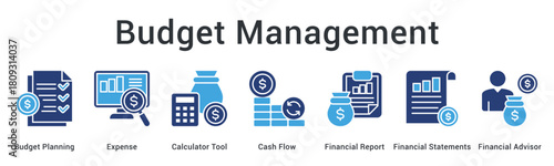 Budget management plans expenses using calculator tools tracking cash flow with financial reports and advisor guidance.