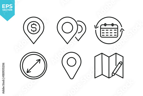 Set of line icons Location. Outline icons collection stock illustration