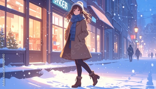 オシャレな女性が街に繰り出すイラスト