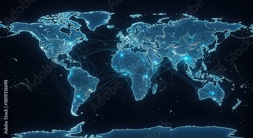 trade routes and logistics network, world map highlighting shipping channels and commercial links